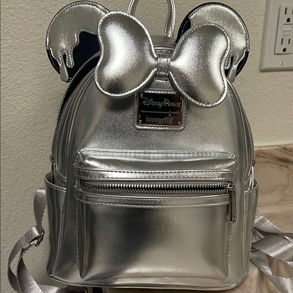 Loungefly Handbags - Loungefly Silver Minnie Mouse Backpack with Metallic Finish 100 year celebration
